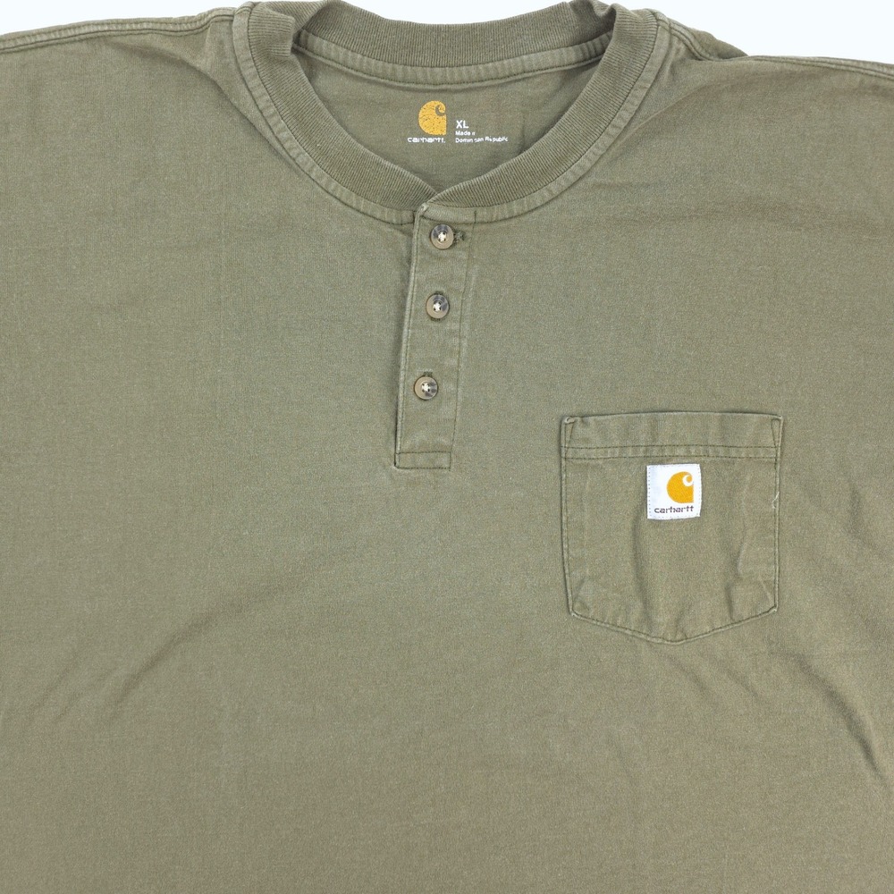 Carhartt Henley Shirt Mens XL Green Short Sleeve Pocket Tee Workwear Utility